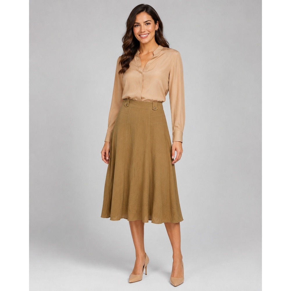 Dressbarn Size 14 Camel Tan Midi Skirt Professional Career A-Line Panel Skirt
